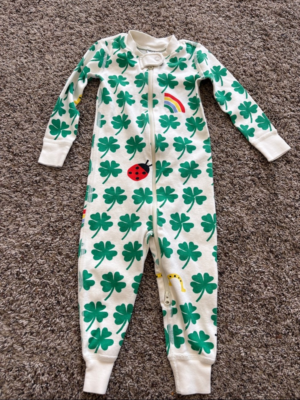 Hanna Andersson White Footie with Green Clover, Red Ladybug & Rainbow